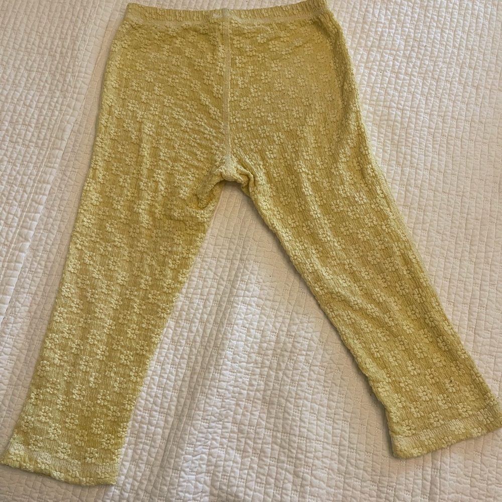 Free People Yellow Floral Textured Knit Leggings